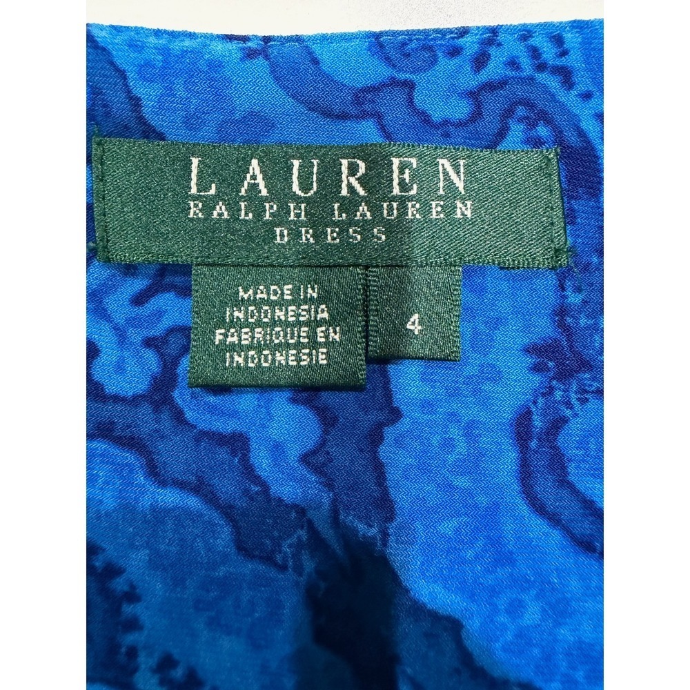 Lauren Ralph Lauren Blue Damask Paisley Ruched V-Neck Sheath Dress Womens 4 - Picture 4 of 6